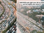 Snippets from a video showing roads packed with cars in Gurgaon. Snippets from a video showing roads packed with cars in Gurgaon.
