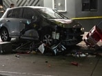 A vehicle sits on the sidewalk after ramming into a crowd of people waiting to enter a nightclub along a busy boulevard in Los Angeles early Saturday. A vehicle sits on the sidewalk after ramming into a crowd of people waiting to enter a nightclub along a busy boulevard in Los Angeles early Saturday.