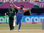 Jasprit Bumrah in action, with Mohammad Rizwan at the non-striker's end during India's T20 World Cup match against Pakistan in 2024 Jasprit Bumrah in action, with Mohammad Rizwan at the non-striker's end during India's T20 World Cup match against Pakistan in 2024
