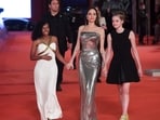 Angelina Jolie with her daughters Zahara Jolie-Pitt (L) and Shiloh (R).