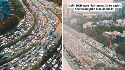 Snippets from a video showing roads packed with cars in Gurgaon. (Instagram/@nomadic_ankit) Snippets from a video showing roads packed with cars in Gurgaon. (Instagram/@nomadic_ankit)