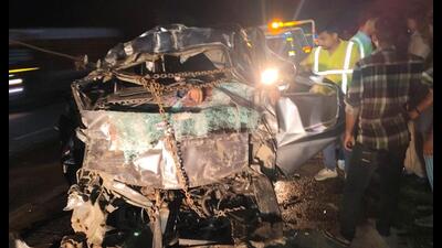 Mangled car in which six were killed on Yamuna Expressway on Saturday. (Sourced)