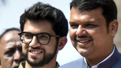 Mumbai, India - Jan. 23, 2019: Maharashtra Chief Minister Devendra Fadnavis, Shiv Sena Chief Uddhav Thackeray, Mumbai Mayor Vishwanath Mahadeshwar, Shiv Sena youth wing chief Aditya Thackeray and others during BMC handed over land of mayor banglow for the construction of a memorial for Shiv Sena founder Bal Thackeray in Dadar, in Mumbai, India, on Wednesday, January 23, 2019. (Photo by Kunal Patil/Hindustan Times) (Kunal Patil/HT Photo) Mumbai, India - Jan. 23, 2019: Maharashtra Chief Minister Devendra Fadnavis, Shiv Sena Chief Uddhav Thackeray, Mumbai Mayor Vishwanath Mahadeshwar, Shiv Sena youth wing chief Aditya Thackeray and others during BMC handed over land of mayor banglow for the construction of a memorial for Shiv Sena founder Bal Thackeray in Dadar, in Mumbai, India, on Wednesday, January 23, 2019. (Photo by Kunal Patil/Hindustan Times) (Kunal Patil/HT Photo)