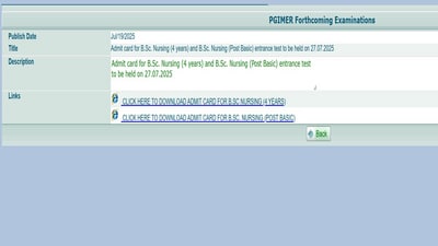 PGIMER Admit Card 2025 out for B.Sc Nursing course, download link here
