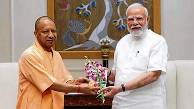 Prime Minister Narendra Modi during a meeting with Uttar Pradesh chief minister Yogi Adityanath in New Delhi on Saturday. (SOURCED)