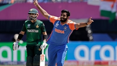 Jasprit Bumrah in action, with Mohammad Rizwan at the non-striker's end during India's T20 World Cup match against Pakistan in 2024 (AP) Jasprit Bumrah in action, with Mohammad Rizwan at the non-striker's end during India's T20 World Cup match against Pakistan in 2024 (AP)