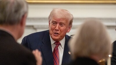 President Donald Trump greets supporters during a dinner for Republican senators in the State Dining Room of the White House, Friday, July 18, 2025, in Washington. (AP) President Donald Trump greets supporters during a dinner for Republican senators in the State Dining Room of the White House, Friday, July 18, 2025, in Washington. (AP)