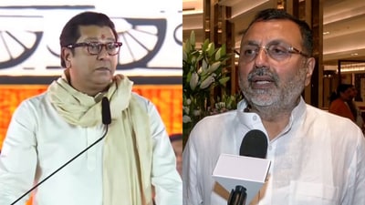 Maharashtra Navnirman Sena (MNS) chief Raj Thackeray and BJP MP Nishikant Dubey Maharashtra Navnirman Sena (MNS) chief Raj Thackeray and BJP MP Nishikant Dubey