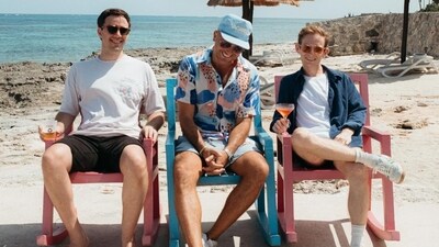 Vacation co-founders (from left) Dakota Green, Lach Hall and Marty Bell sold their first bottle of sunscreen in 2021. Target says the brand is one of its top sellers in the category. Vacation co-founders (from left) Dakota Green, Lach Hall and Marty Bell sold their first bottle of sunscreen in 2021. Target says the brand is one of its top sellers in the category.