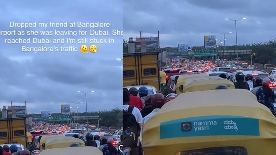The post, originally shared by a travel and food influencer, featured a video of bumper-to-bumper traffic. (X/@bengalurupost1)