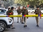 Police personnel at the site after a blast was reported near a PVR at Delhi's Prashant Vihar. Police personnel at the site after a blast was reported near a PVR at Delhi's Prashant Vihar.