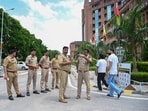 Police officials at Sharda University in Greater Noida on Saturday, July 19, 2025 Police officials at Sharda University in Greater Noida on Saturday, July 19, 2025