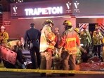 Members of emergency services work at the scene after a vehicle plunged into a crowd outside a nightclub, on Santa Monica Boulevard in the East Hollywood of Los Angeles, California, U.S., July 19, 2025, in this screen grab obtained from social media. (AXN NEWS/via REUTERS)