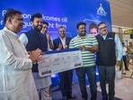Union civil aviation minister Ram Mohan Naidu during the launch of new flight routes from Hindon Airport in Ghaziabad, to be operated by IndiGo