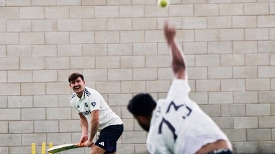 Harry Brook receives a delivery from Mohammed Siraj. (X) Harry Brook receives a delivery from Mohammed Siraj. (X)