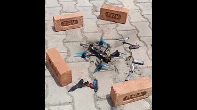 A quadcopter reportedly lost contact due to technical snag during a training sortie and fell in an open civilian area of Ambala’s Dhulkot on Sunday, army said in an official statement. (HT Photo)