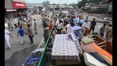 Chandigarh administration conducted a demolition drive at the furniture market in Sector 53-54 in Chandigarh on Sunday,. (Keshav Singh/HT) Chandigarh administration conducted a demolition drive at the furniture market in Sector 53-54 in Chandigarh on Sunday,. (Keshav Singh/HT)