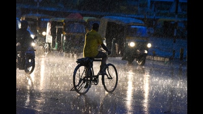 Meanwhile, a depression that had formed over northwest and adjoining northeast Rajasthan has moved westwards and weakened into a well-marked low-pressure area. (HT) Meanwhile, a depression that had formed over northwest and adjoining northeast Rajasthan has moved westwards and weakened into a well-marked low-pressure area. (HT)