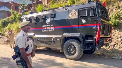 A police official stands guard amid tight security during an ongoing anti-terror operation, in Kishtwar, Jammu and Kashmir. (PTI File)