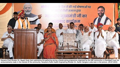Urging people not to be afraid of the Opposition’s propaganda, Haryana chief minister Nayab Singh Saini on Sunday said the people of the state have formed a “non-stop government” for the third time and reiterated that the government will leave no stone unturned in ensuring development. (HT Photo)