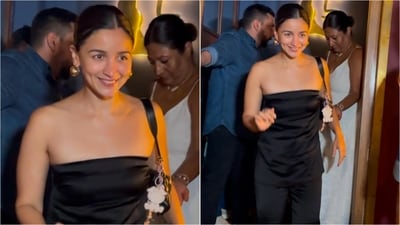 Alia Bhatt dazzles in all-black ensemble and statement accessories at Mumbai restaurant. (Instagram) Alia Bhatt dazzles in all-black ensemble and statement accessories at Mumbai restaurant. (Instagram)
