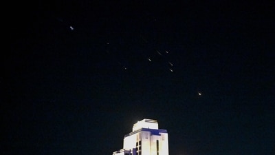 Iranian missiles fired towards Israel are pictured in the sky over Damascus early on June 18, 2025. (AFP)