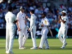 England's Zak Crawley clashes with India's Shubman Gill.