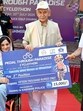 J&K LG Manoj Sinha presents a cheque to a runner-up participant during the J&K Police’s Pedal Through Paradise Cycle Race, in Srinagar, on Sunday. (ANI) J&K LG Manoj Sinha presents a cheque to a runner-up participant during the J&K Police’s Pedal Through Paradise Cycle Race, in Srinagar, on Sunday. (ANI)
