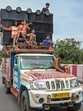 Kanwariyas with boom boxes near Kashmere Gate on Sunday. (Sanchit Khanna/HT Photo)