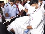 Medical staff brings the 15-year-old girl, who was undergoing treatment at AIIMS Bhubaneswar after three miscreants set her ablaze in Odisha's Puri district, to be airlifted to Delhi, in Bhubaneswar.. Medical staff brings the 15-year-old girl, who was undergoing treatment at AIIMS Bhubaneswar after three miscreants set her ablaze in Odisha's Puri district, to be airlifted to Delhi, in Bhubaneswar..