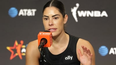 Kelsey Plum of the Los Angeles Sparks speaks to the media after defeating Team Caitlin Clark (Getty Images via AFP) Kelsey Plum of the Los Angeles Sparks speaks to the media after defeating Team Caitlin Clark (Getty Images via AFP)