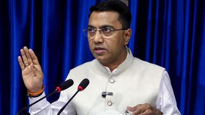 Goa chief minister Pramod Sawant addresses a press conference at the state assembly complex in Porvorim on July 21 (PTI) Goa chief minister Pramod Sawant addresses a press conference at the state assembly complex in Porvorim on July 21 (PTI)