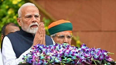 Prime Minister Narendra Modi gestures before addressing the media on the first day of the Monsoon Session of Parliament in New Delhi on Monday. (AFP) Prime Minister Narendra Modi gestures before addressing the media on the first day of the Monsoon Session of Parliament in New Delhi on Monday. (AFP)