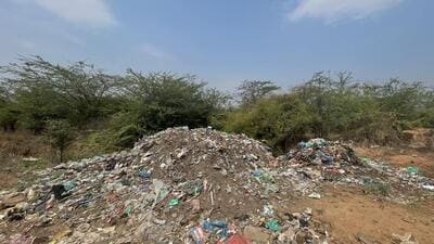 Illegally dumped garbage and construction debris in Sohna-Tauru stretch of the Aravalli region near Jalalpur village as of May 2025. (Parveen Kumar/HT Photo) Illegally dumped garbage and construction debris in Sohna-Tauru stretch of the Aravalli region near Jalalpur village as of May 2025. (Parveen Kumar/HT Photo)