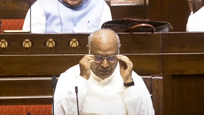 Congress President and LoP in the Rajya Sabha Mallikarjun Kharge attends proceedings during the first day of the Monsoon session of Parliament, in New Delhi, Monday, July 21, 2025. (YouTube/Sansad TV) Congress President and LoP in the Rajya Sabha Mallikarjun Kharge attends proceedings during the first day of the Monsoon session of Parliament, in New Delhi, Monday, July 21, 2025. (YouTube/Sansad TV)