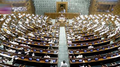 Members in the Lok Sabha during the first day of the Monsoon session of Parliament on Monday. (Sansad TV) Members in the Lok Sabha during the first day of the Monsoon session of Parliament on Monday. (Sansad TV)