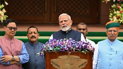 Prime Minister Narendra Modi addresses the media on the first day of the Monsoon session of the parliament in New Delhi on July 21, 2025. (AFP) Prime Minister Narendra Modi addresses the media on the first day of the Monsoon session of the parliament in New Delhi on July 21, 2025. (AFP)