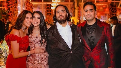 Akash Ambani and his wife Shloka Mehta with brother Anant Ambani and Radhika Merchant. (PTI) Akash Ambani and his wife Shloka Mehta with brother Anant Ambani and Radhika Merchant. (PTI)
