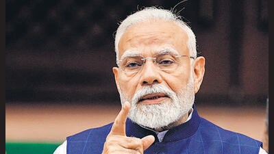 Prime Minister Narendra Modi addresses the media on the first day of the Parliament session in New Delhi on Monday. (HT Photo) Prime Minister Narendra Modi addresses the media on the first day of the Parliament session in New Delhi on Monday. (HT Photo)