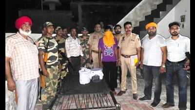 The Border Security Force (BSF) and the Anti-Narcotics Task Force (ANTF), Ferozepur range, arrested a drug trafficker in a joint operation and seized 1.13 kg of heroin and a drone (DJI Mavic 3 Pro). (HT Photo)