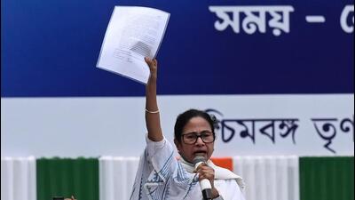 Trinamool Congress chairperson and chief minister Mamata Banerjee addresses party supporters during the TMC Martyr's Day rally at Esplanade on July 21 (HT Photo/Samir Jana) Trinamool Congress chairperson and chief minister Mamata Banerjee addresses party supporters during the TMC Martyr's Day rally at Esplanade on July 21 (HT Photo/Samir Jana)