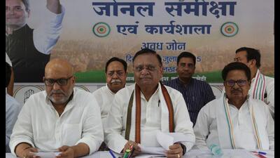 UP Congress chief Ajay Rai, party’s UP in charge Avinash Pande and senior leader PL Punia at a party workshop in Lucknow. (HT photo) UP Congress chief Ajay Rai, party’s UP in charge Avinash Pande and senior leader PL Punia at a party workshop in Lucknow. (HT photo)