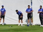 From left, Prasidh Krishna, Shardul Thakur, Anshul Kamboj and Mohammed Siraj during a practice session ahead of the fourth Test cricket match From left, Prasidh Krishna, Shardul Thakur, Anshul Kamboj and Mohammed Siraj during a practice session ahead of the fourth Test cricket match
