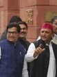 Samajwadi Party MPs Akhilesh Yadav, Ram Gopal Yadav and others during the first day of the Monsoon session of Parliament in New Delhi on Monday. (PTI PHOTO) Samajwadi Party MPs Akhilesh Yadav, Ram Gopal Yadav and others during the first day of the Monsoon session of Parliament in New Delhi on Monday. (PTI PHOTO)