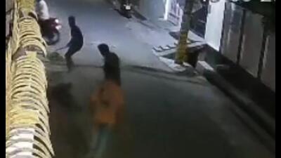 A CCTV grab purportedly showing three of the accused striking Manoj near Kalyanpur. (Sourced) A CCTV grab purportedly showing three of the accused striking Manoj near Kalyanpur. (Sourced)
