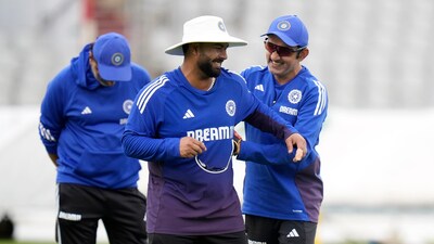 India head coach Gautam Gambhir, right, and Rishabh Pant during a nets session at Emirates Old Trafford, Manchester, England, Monday, July 21 (AP)