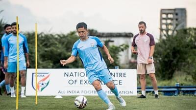India’s Sunil Chhetri trains at AIFF’s national centre of excellence near Kolkata. (AIFF) India’s Sunil Chhetri trains at AIFF’s national centre of excellence near Kolkata. (AIFF)