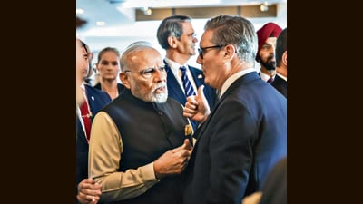 PM Narendra Modi meets his British counterpart Keir Starmer on the sidelines of the G7 Summit in Canada last month. (PTI) PM Narendra Modi meets his British counterpart Keir Starmer on the sidelines of the G7 Summit in Canada last month. (PTI)