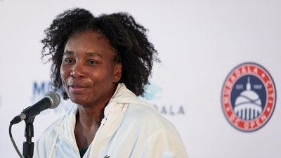 Venus Williams participates in a press conference after winning women's doubles match against Eugenie Bouchard and Cleave Ngounoue (not pictured) during day 1 of the Mubadala Citi DC Open 2025 (Getty Images via AFP) Venus Williams participates in a press conference after winning women's doubles match against Eugenie Bouchard and Cleave Ngounoue (not pictured) during day 1 of the Mubadala Citi DC Open 2025 (Getty Images via AFP)
