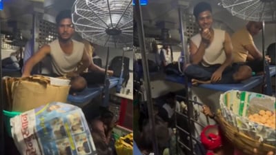 A Reddit video went viral after showing a passenger stealing samosas and drinks on a train without hesitation. (@Easy-Seat5626/Reddit)